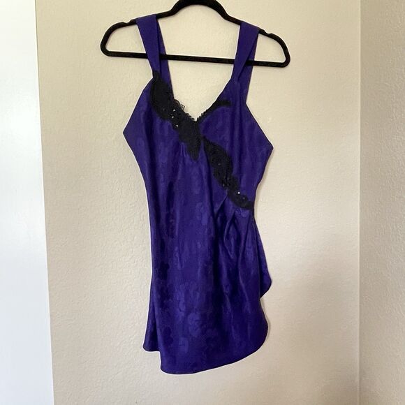 Vintage Gold Label Victoria's Secret Purple Black Slip Sleep Gown Lace Detail XS - Picture 1 of 10